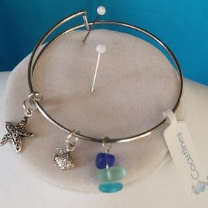 Adjustable Silver tone bangle Sea life Charns